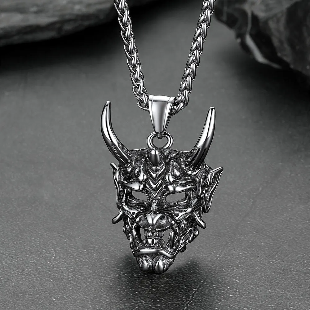 Gothic Evil Hannya Damon Mask Pendant Necklace for Men