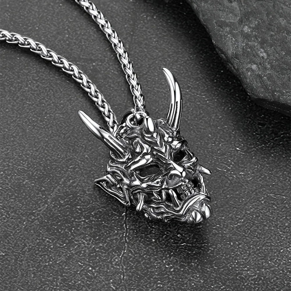 Gothic Evil Hannya Damon Mask Pendant Necklace for Men