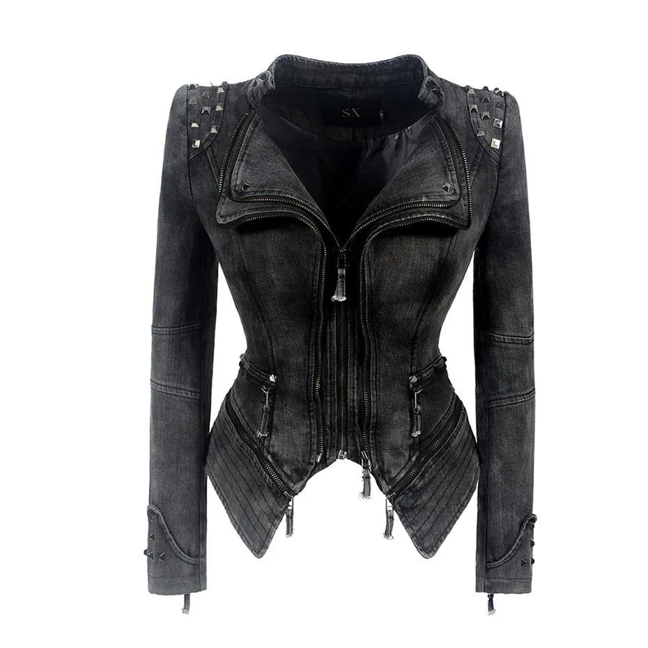 Gothic Slim Punk Style Lapel Zipper Rivet Jacket