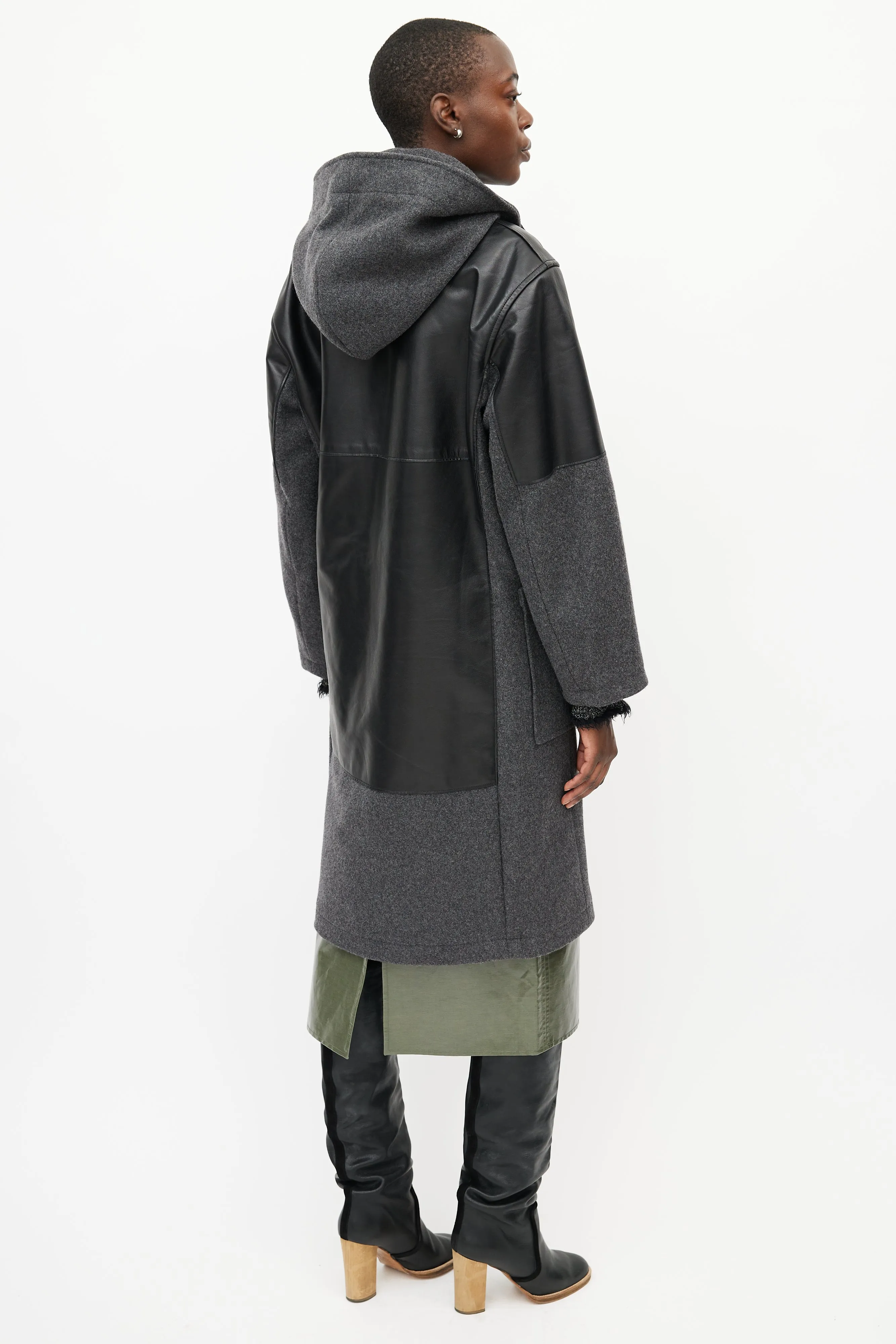 Grey & Black Hooded Wool Coat