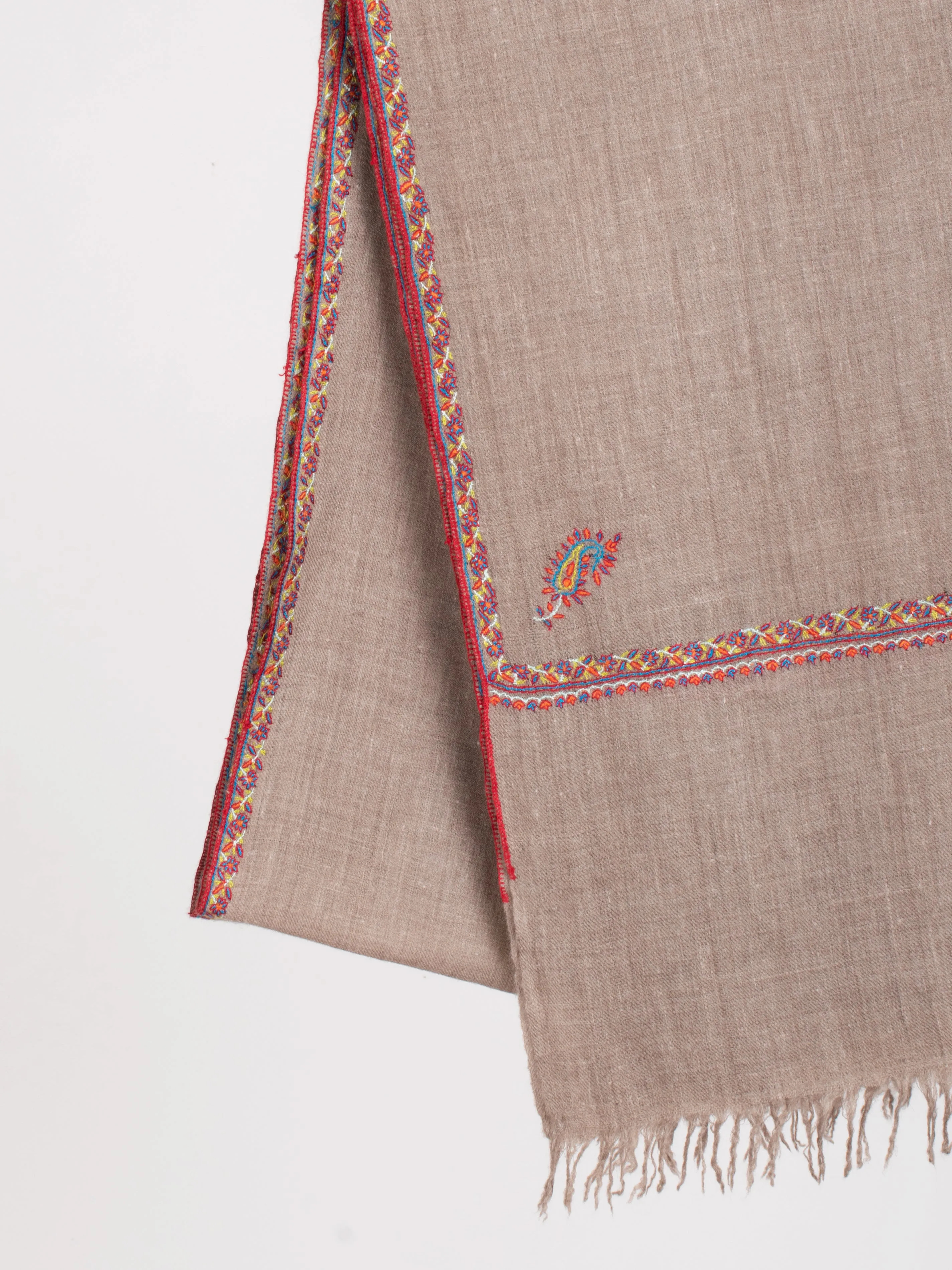 Grey Cashmere Scarf with Star and Paisley Motifs