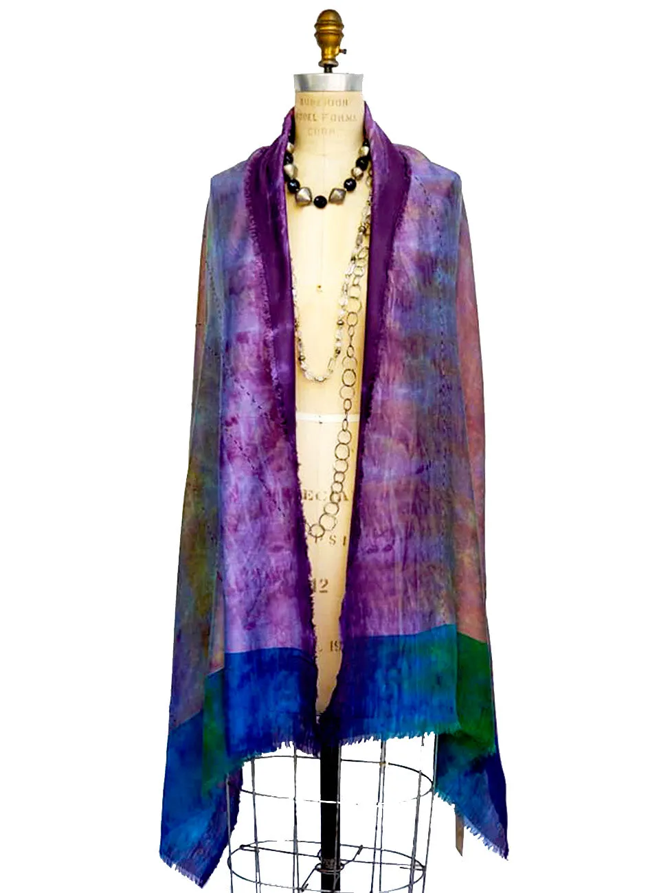 Hand Painted Silk Shawl With Embroidered Detail