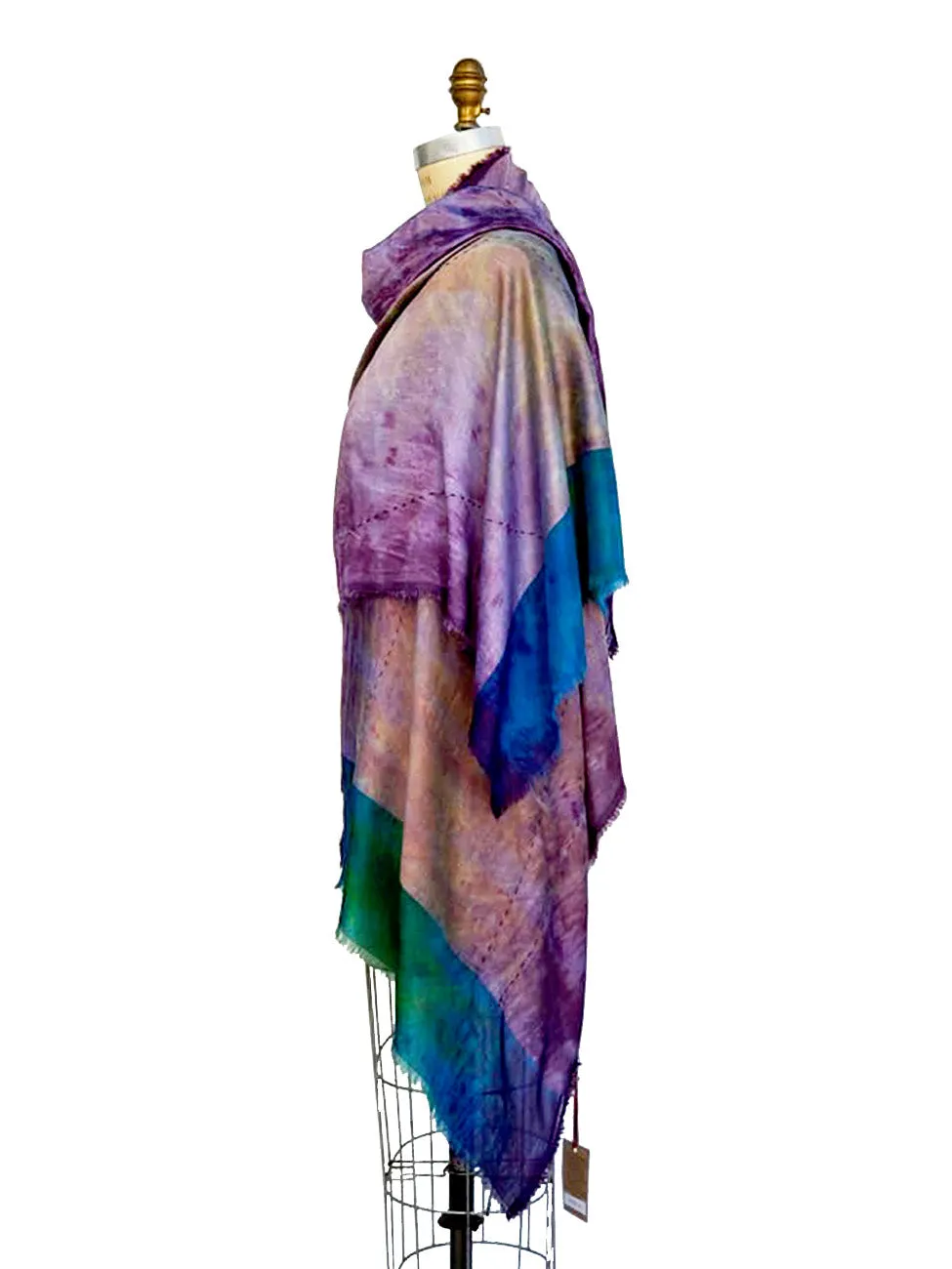 Hand Painted Silk Shawl With Embroidered Detail