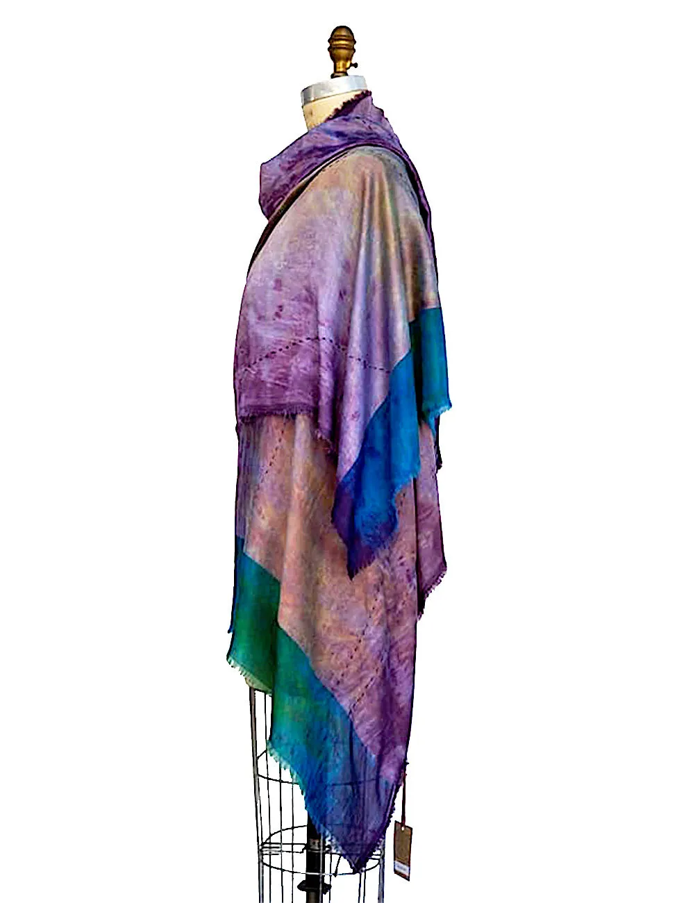 Hand Painted Silk Shawl With Embroidered Detail