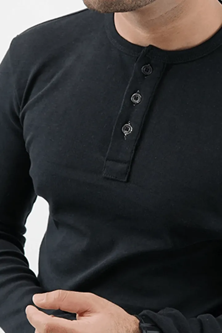 Henley Full Sleeves T-shirt - Black