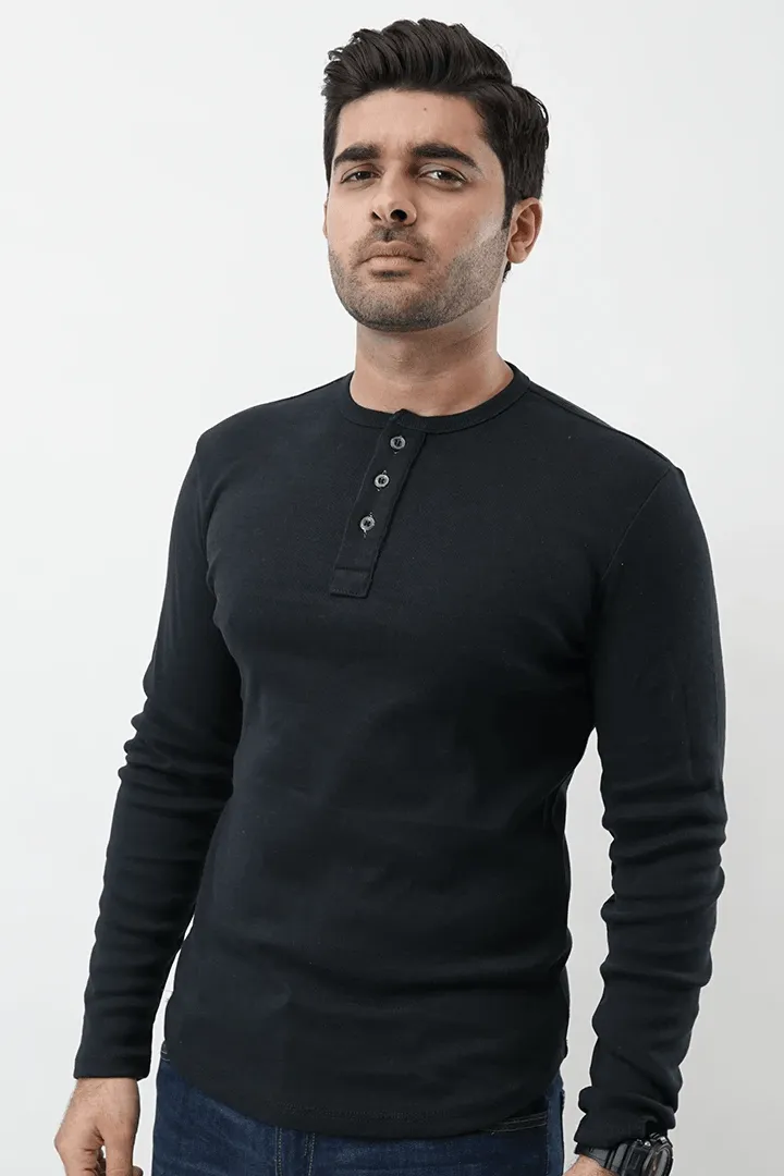 Henley Full Sleeves T-shirt - Black