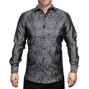 Hi-Tie Long Sleeve Shirt Dark Grey Black Jacquard Grey Floral Shirt