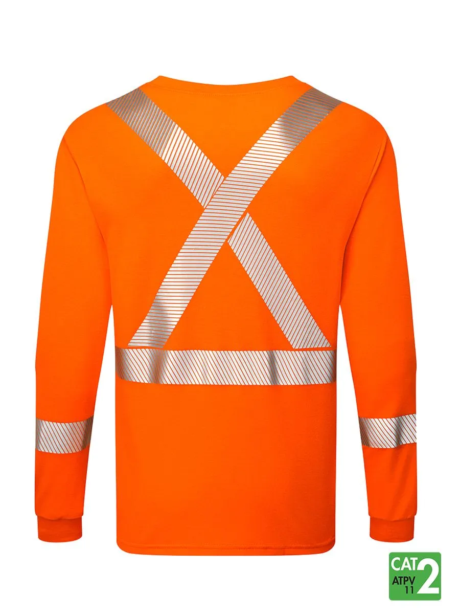 Hi Vis Orange Front Line Fabric 6.9 oz. Long Sleeve Henley w/Segmented Striping by IFR Workwear– Style FSO662