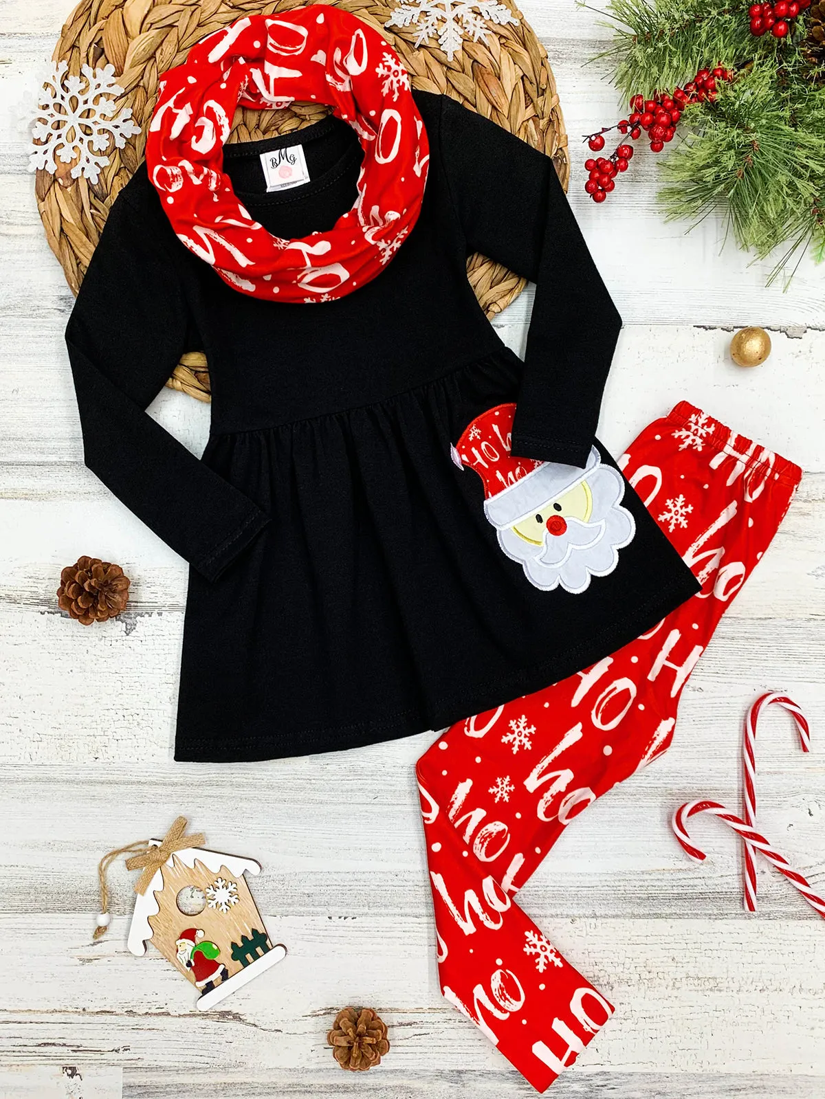 Ho, Ho, Ho Tunic, Scarf And Legging Set