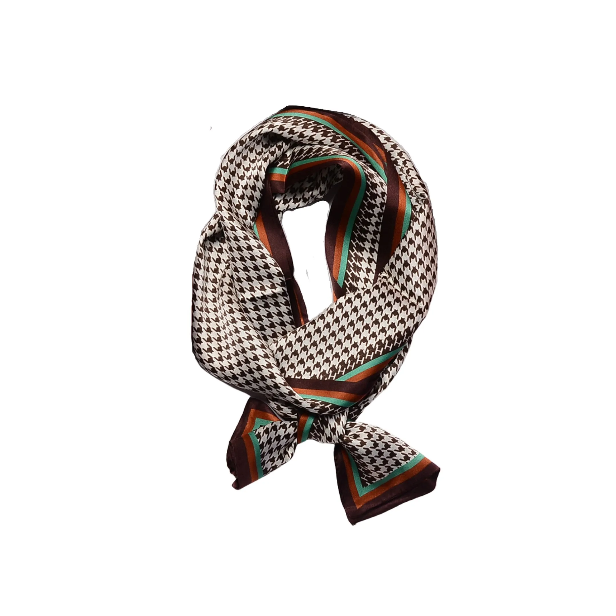 Houndstooth Elegance Pure Mulberry Silk Long Scarf Silk Twilly