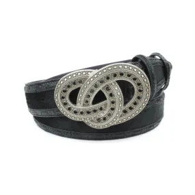 Iggy Black Mock Python/Pony Mix Saddle Stitch Paisley Crystal Belt