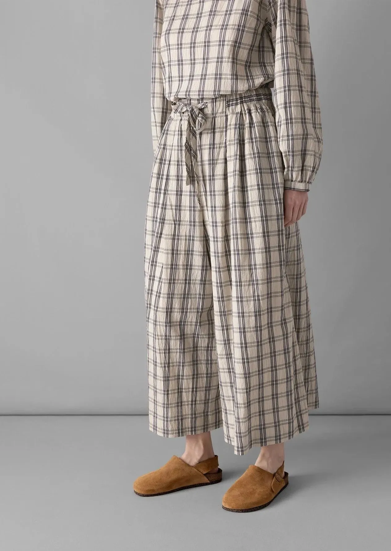 Iku Check Cotton Culottes, Sand