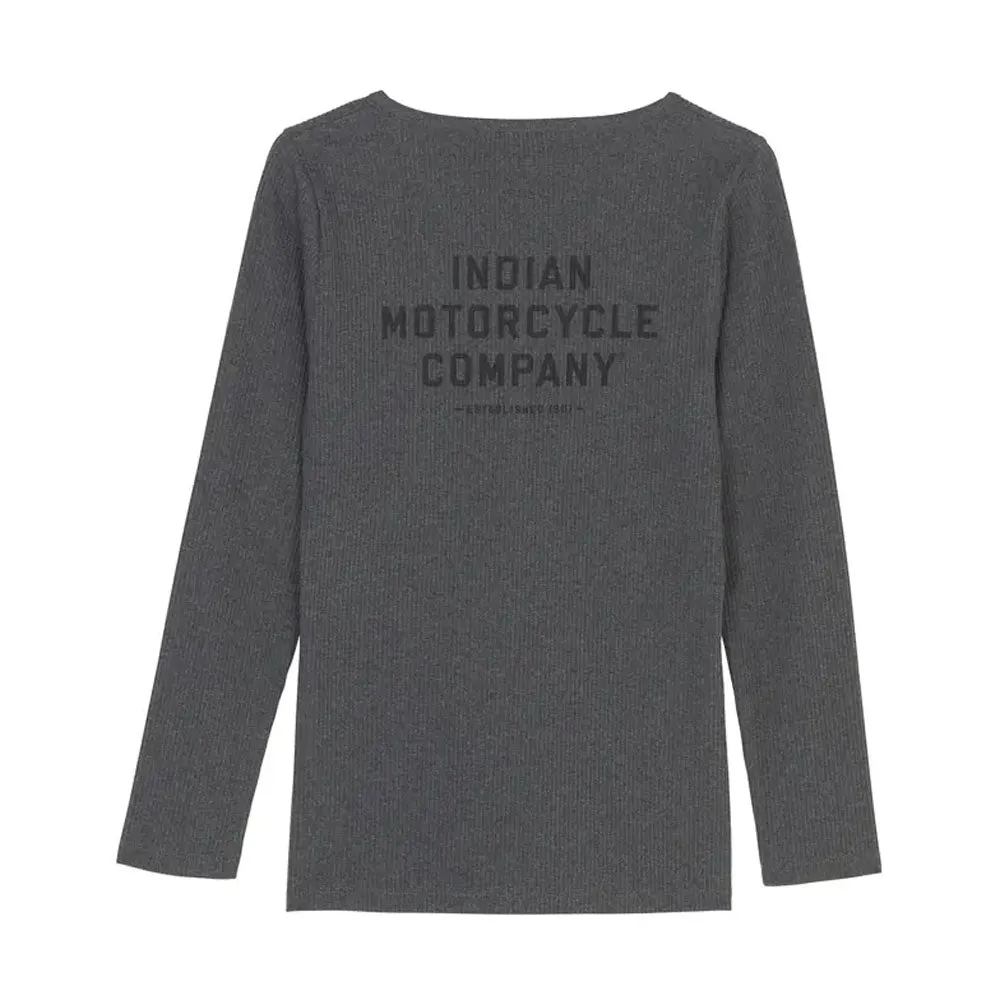 Indian Motorcycle Est 1901 Block Logo Henley Long Sleeve T-Shirt Gray