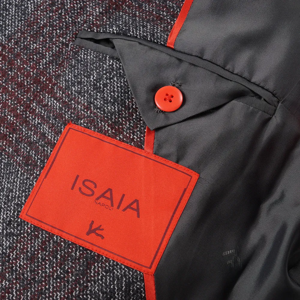 Isaia Gray-Burgundy Check Wool Sport Coat