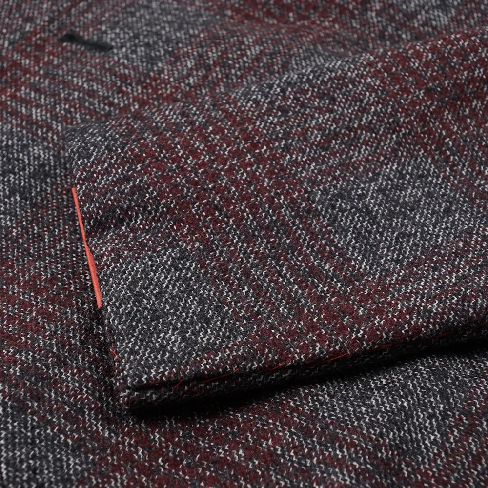 Isaia Gray-Burgundy Check Wool Sport Coat