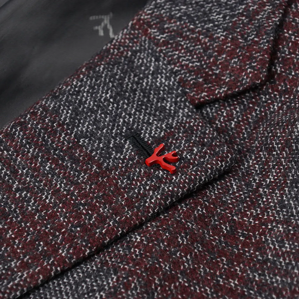 Isaia Gray-Burgundy Check Wool Sport Coat