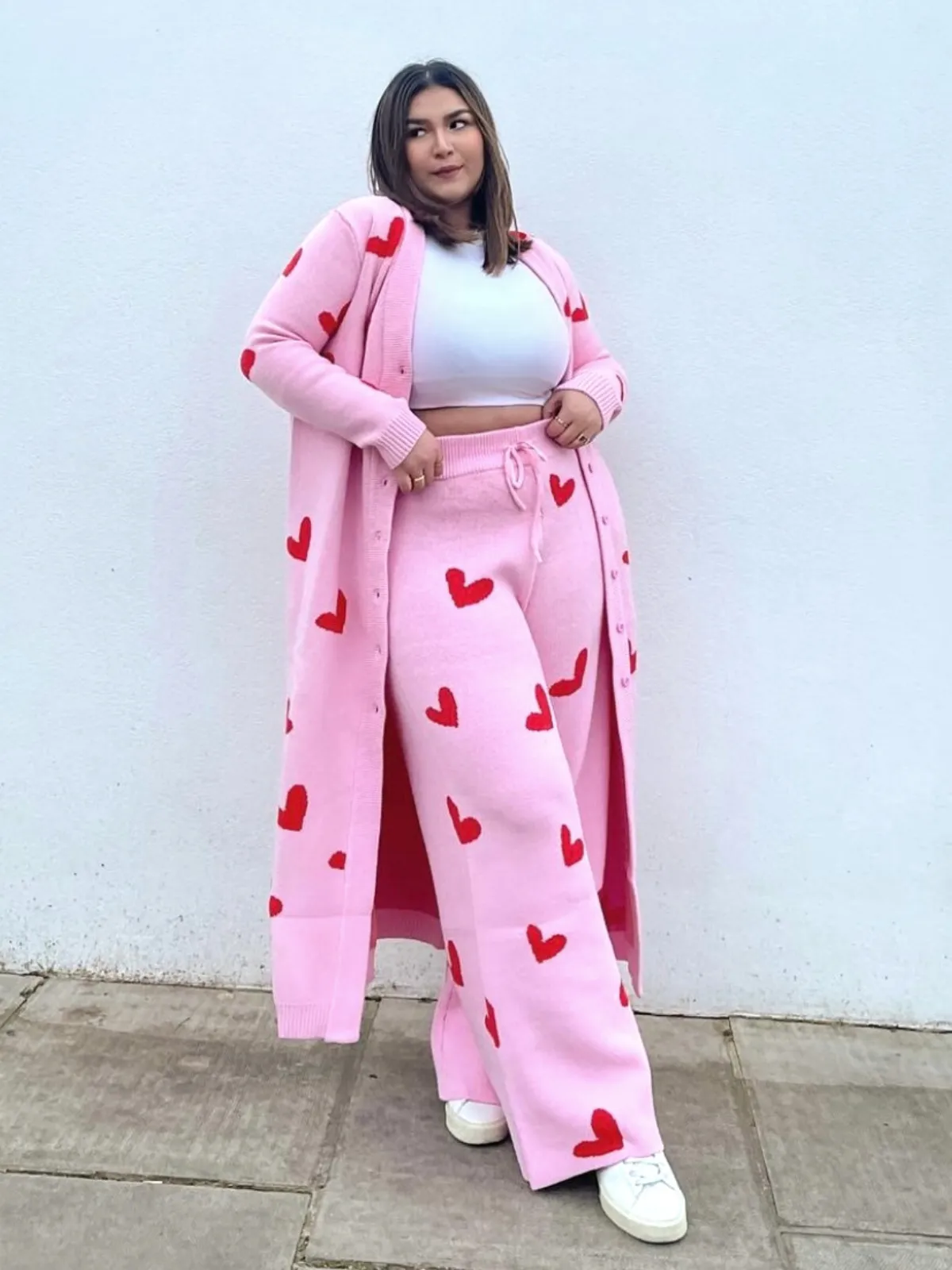 Joey Pink And Red Heart Knitted Wide Leg Trouser