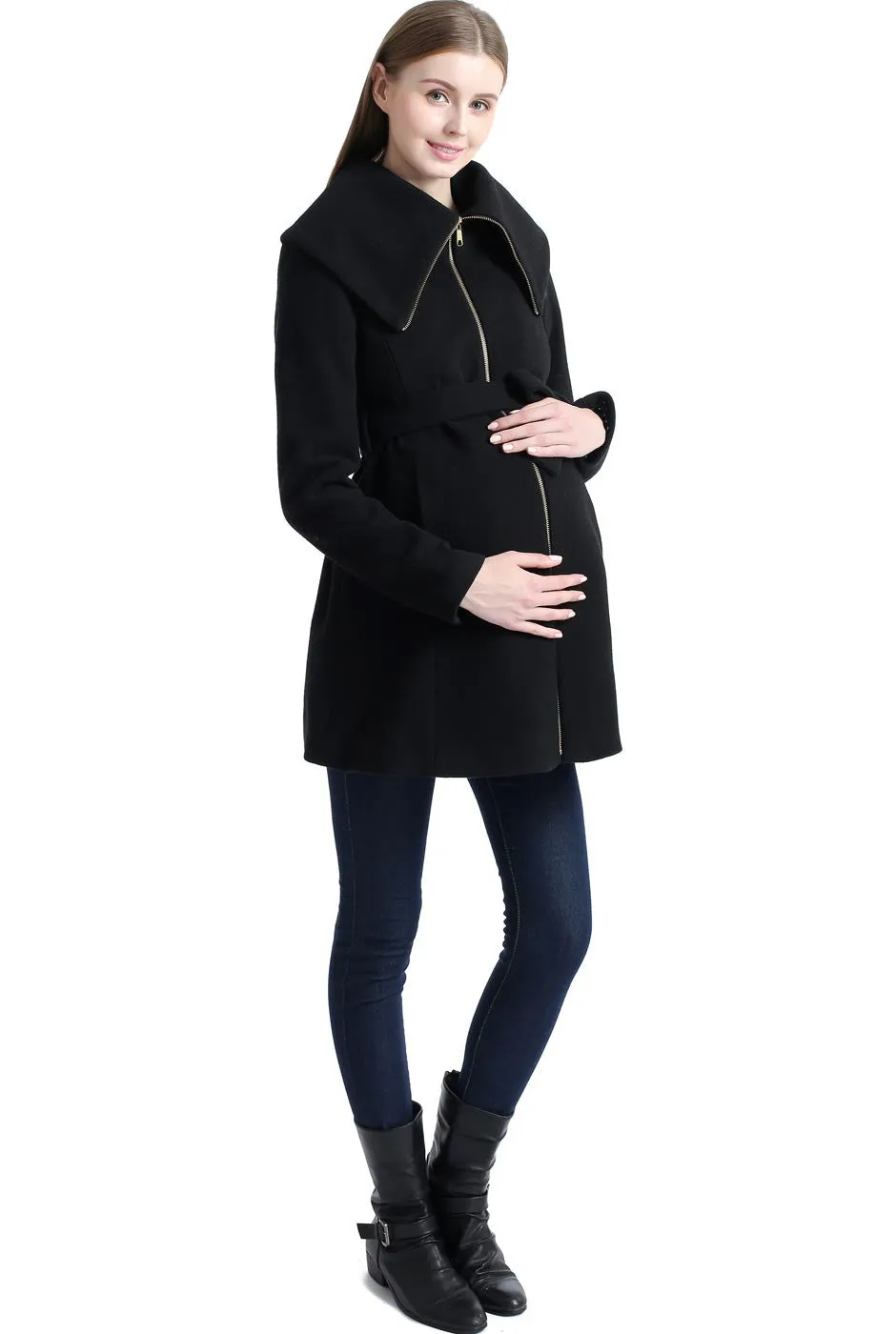 Kimi   Kai Maternity "Mia" Wool Blend Fold Collar Coat