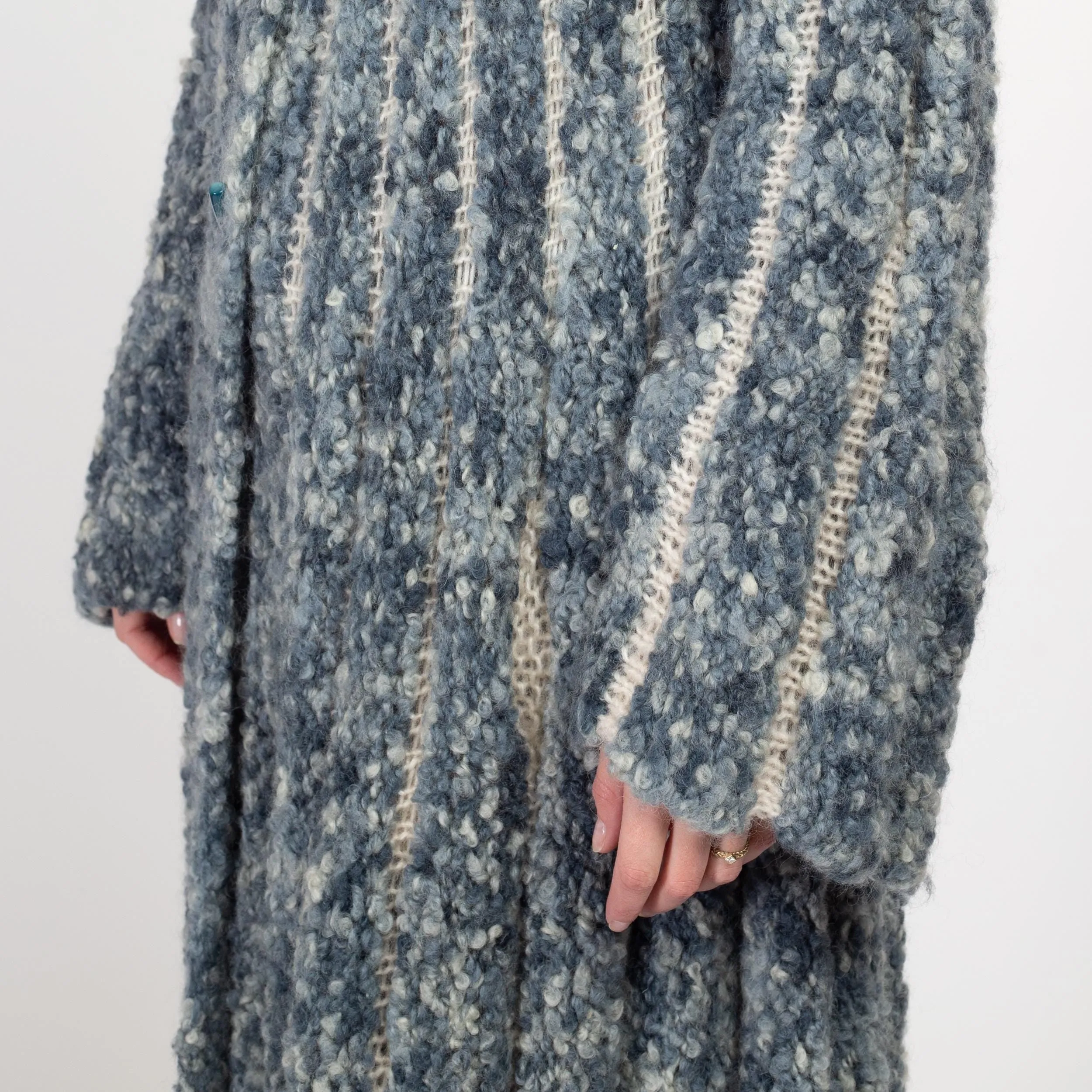 Large Vintage Blue Marled Knit Maxi Cardigan Coat