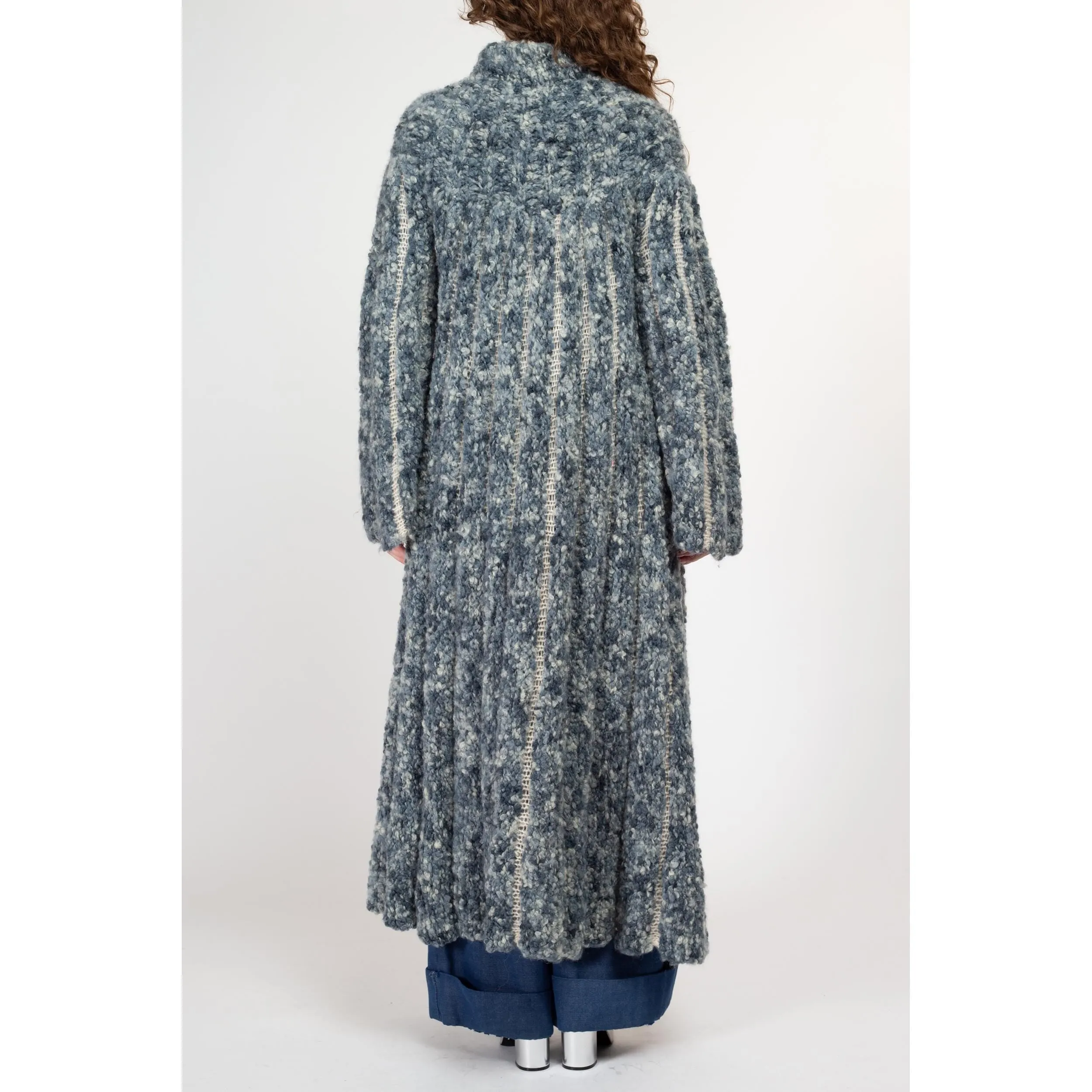 Large Vintage Blue Marled Knit Maxi Cardigan Coat