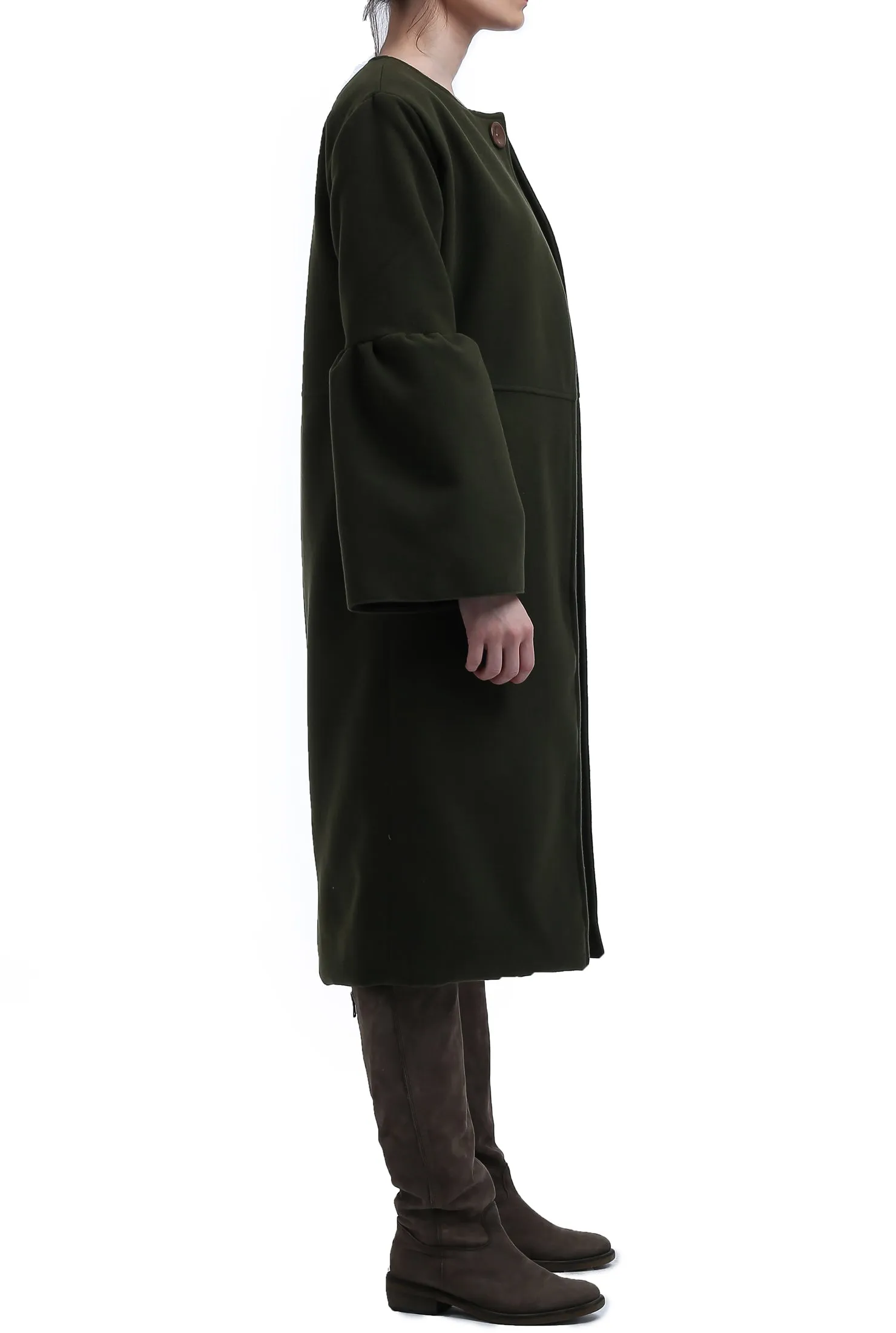 Long Flounced Coat - Army Green