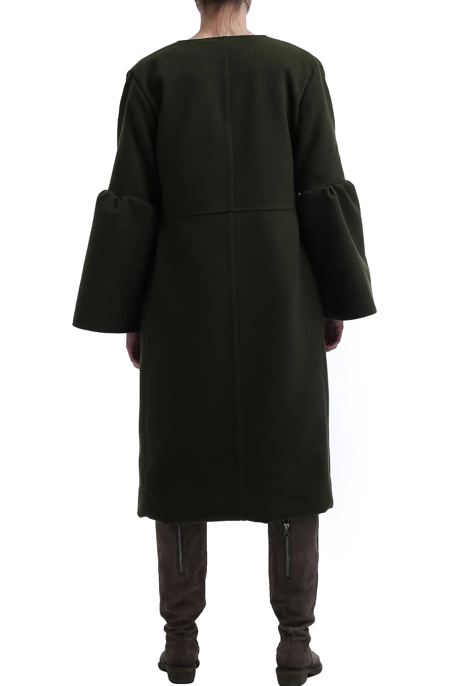 Long Flounced Coat - Army Green