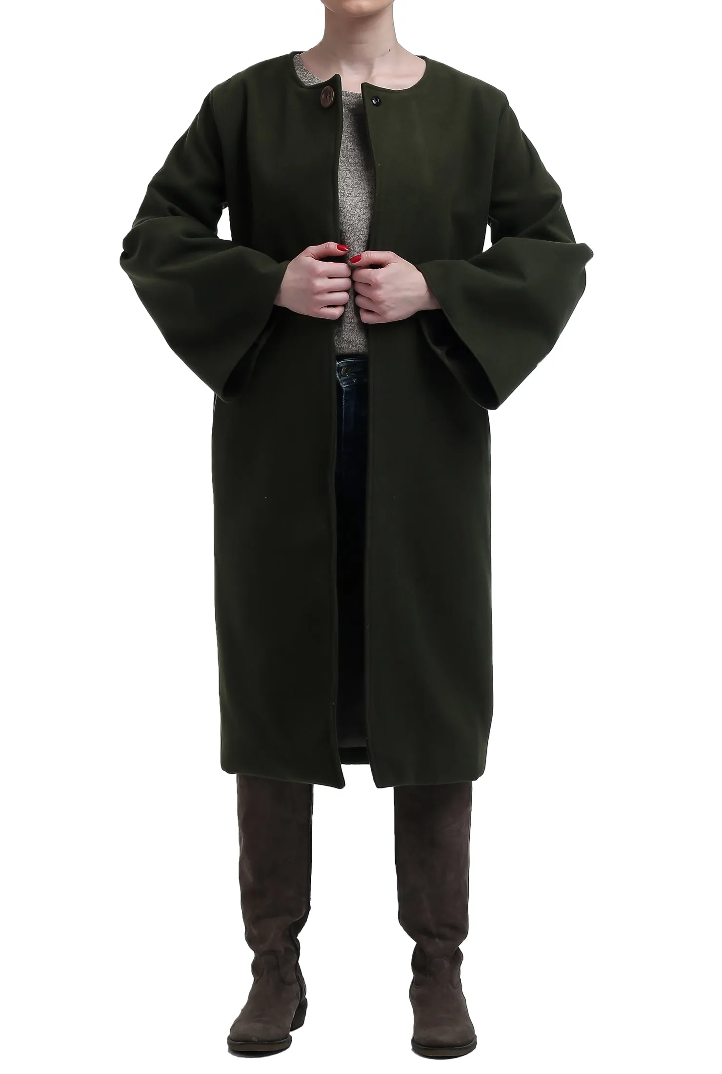 Long Flounced Coat - Army Green