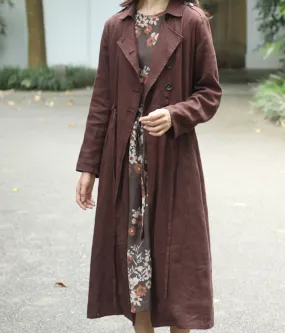 Long Sleeve Spring Fall Cardigan Women Coat , Spring Women Linen Trench Coat 9092