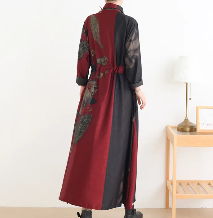 Loose Fall Floral Women Coat Long Sleeve Women Linen Trench Coat S90921