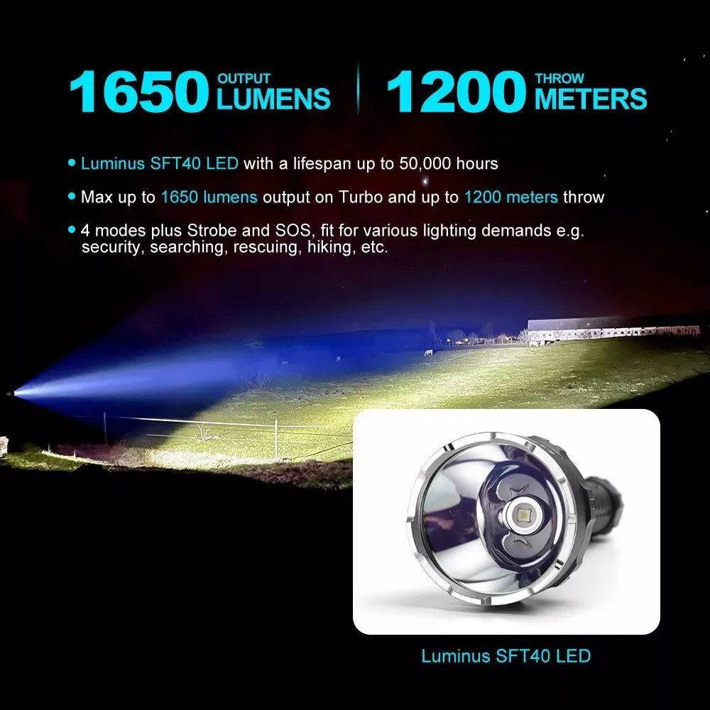 Lumintop PK21-T 1650 Lumen Ultra-Throw LED Flashlight SFT40 LED