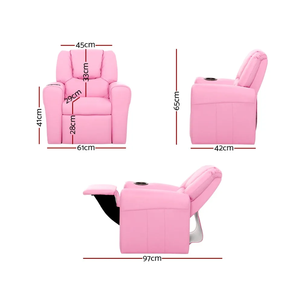 Luxury Kids Recliner Sofa Children Lounge Chair Couch PU Armchair PINK