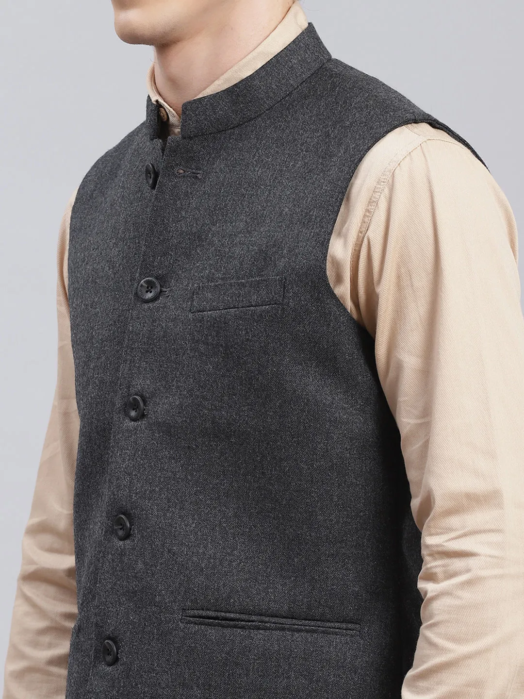 Men Grey Solid Wool blend Coat