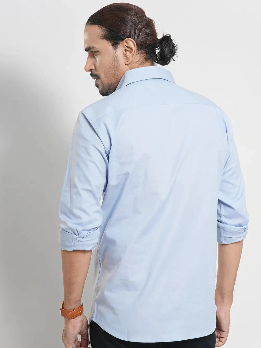 Men's Full Sleeve Casual Shirt in Light Sky