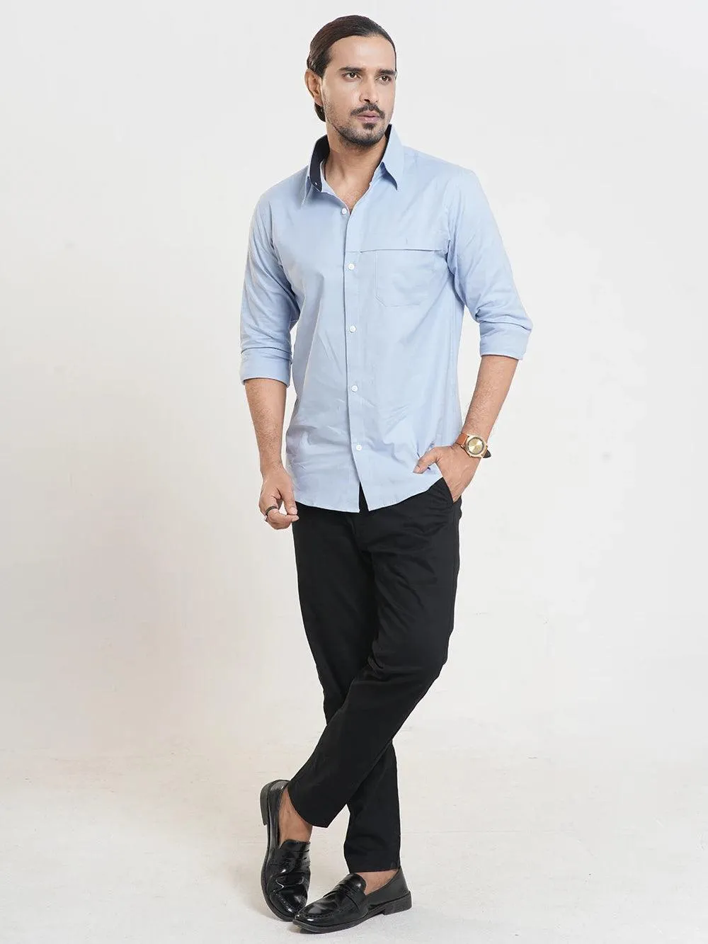 Men's Full Sleeve Casual Shirt in Light Sky