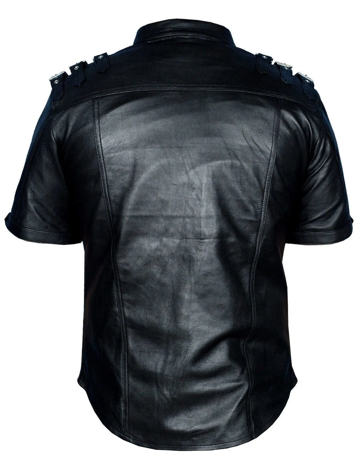 Mens Police Uniform Style Shirt Genuine Lambskin Soft Leather Shirt Hot Bluf Gay - PSHS-G-BLK