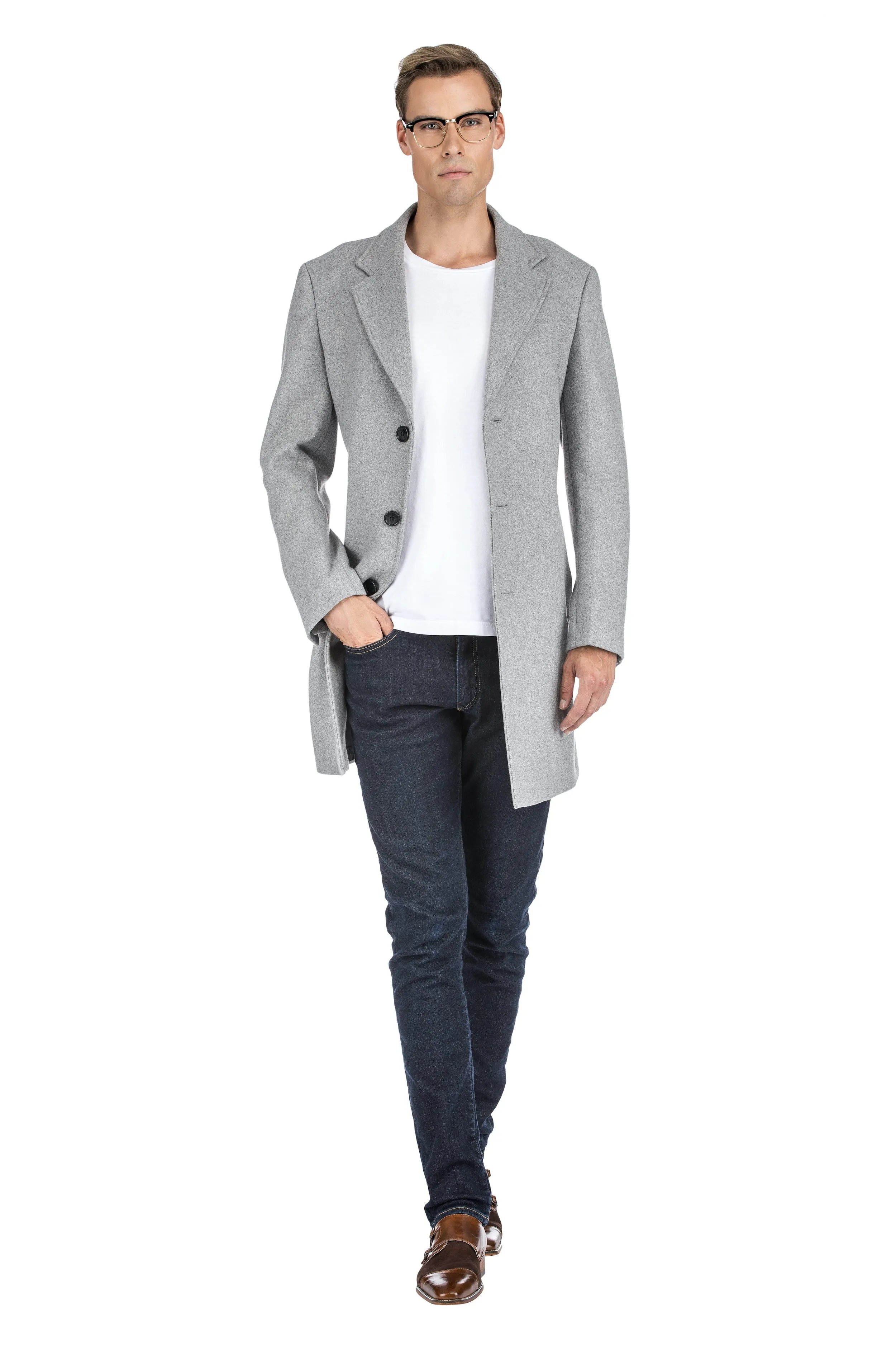 Men's Tailored Wool Blend Notch Collar Wool Blend Walker Car Coat Jacket