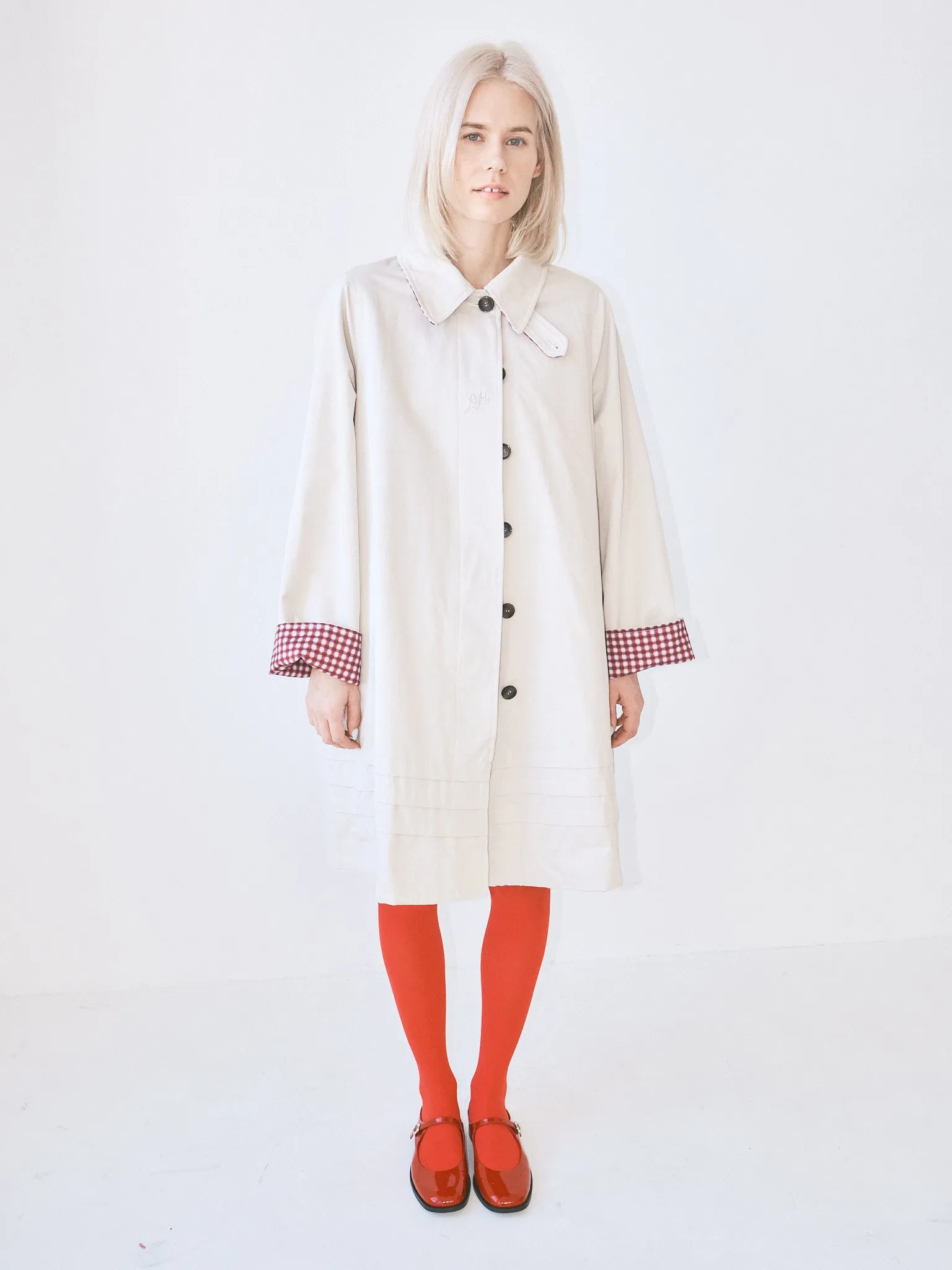 Mercedes Bow Reversible Trench - Gingham and Ecru