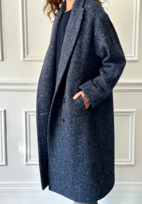 MERCY - Donegal Tweed Coat in Indigo Blue