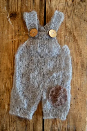 Mohair Overall with Patch and Buttons - Silver