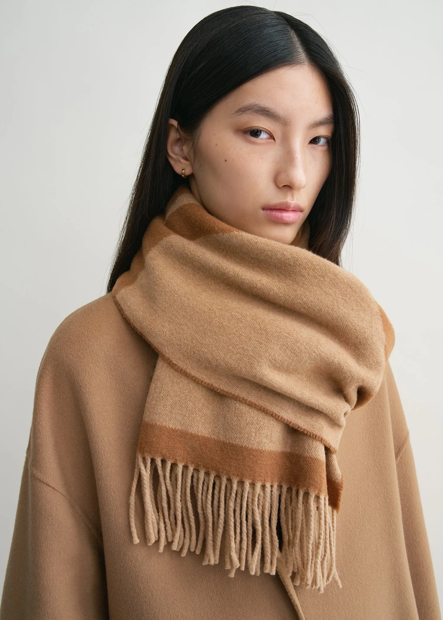 Monogram jacquard wool scarf camel