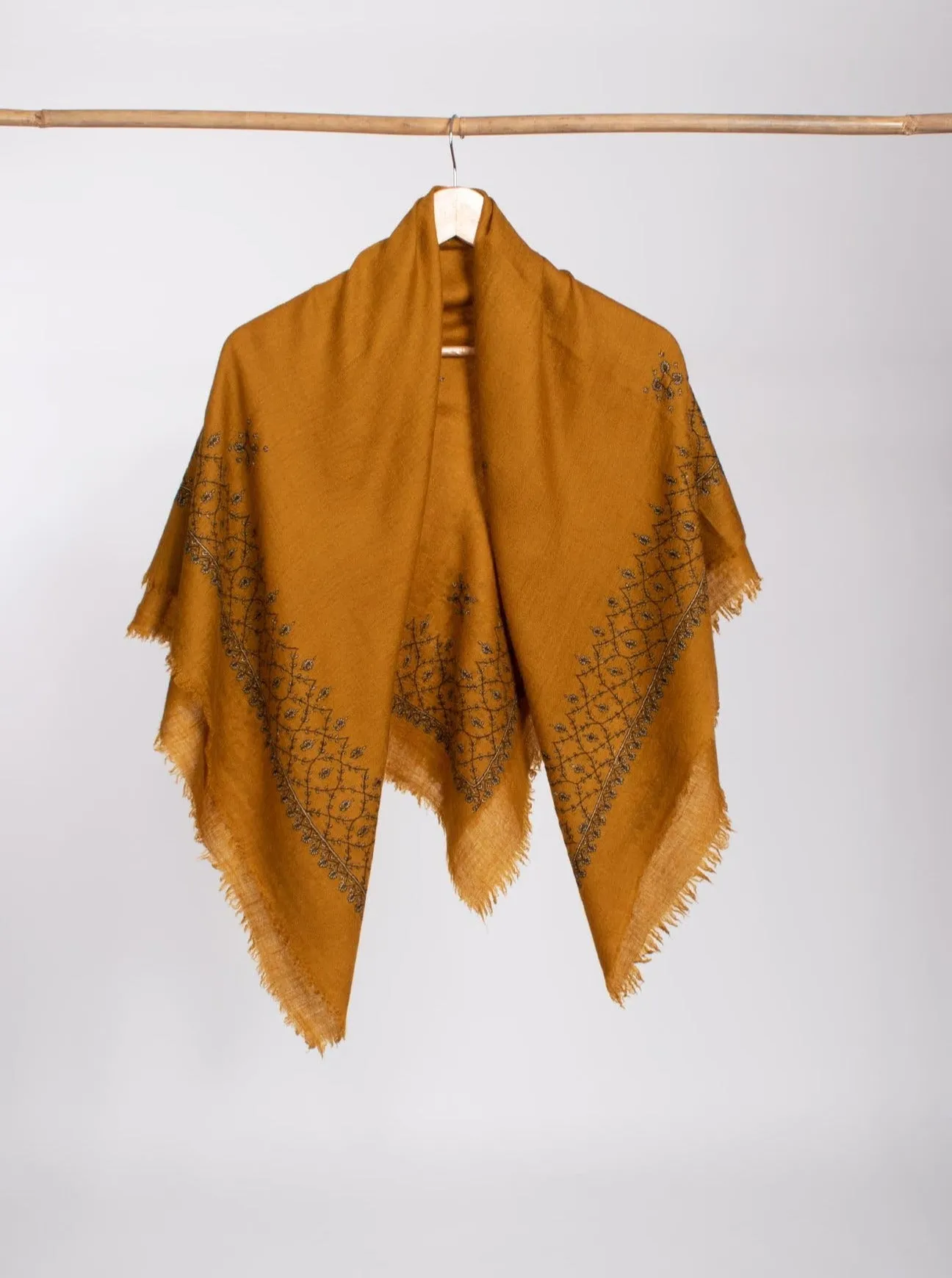 Mustard Square Sozni Pashmina Scarf - BARRY