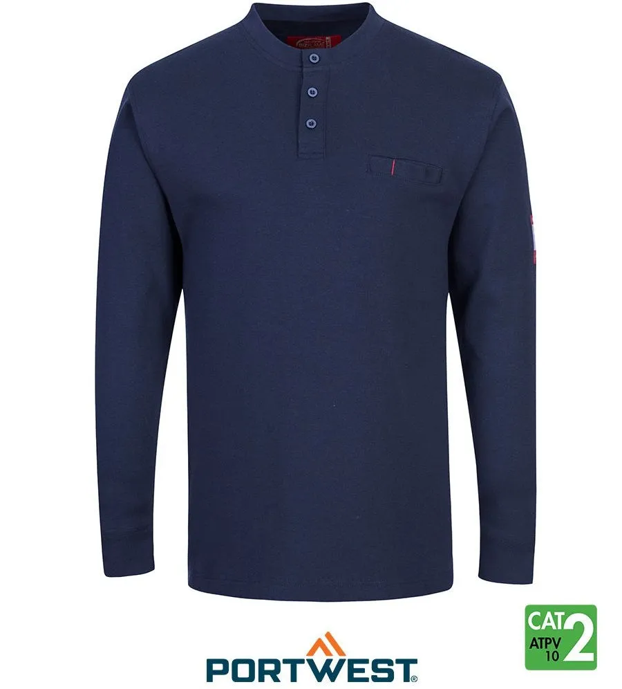 Navy Bizflame™ 7oz FR Antistatic Henley Shirt by Portwest - Style FR32NA