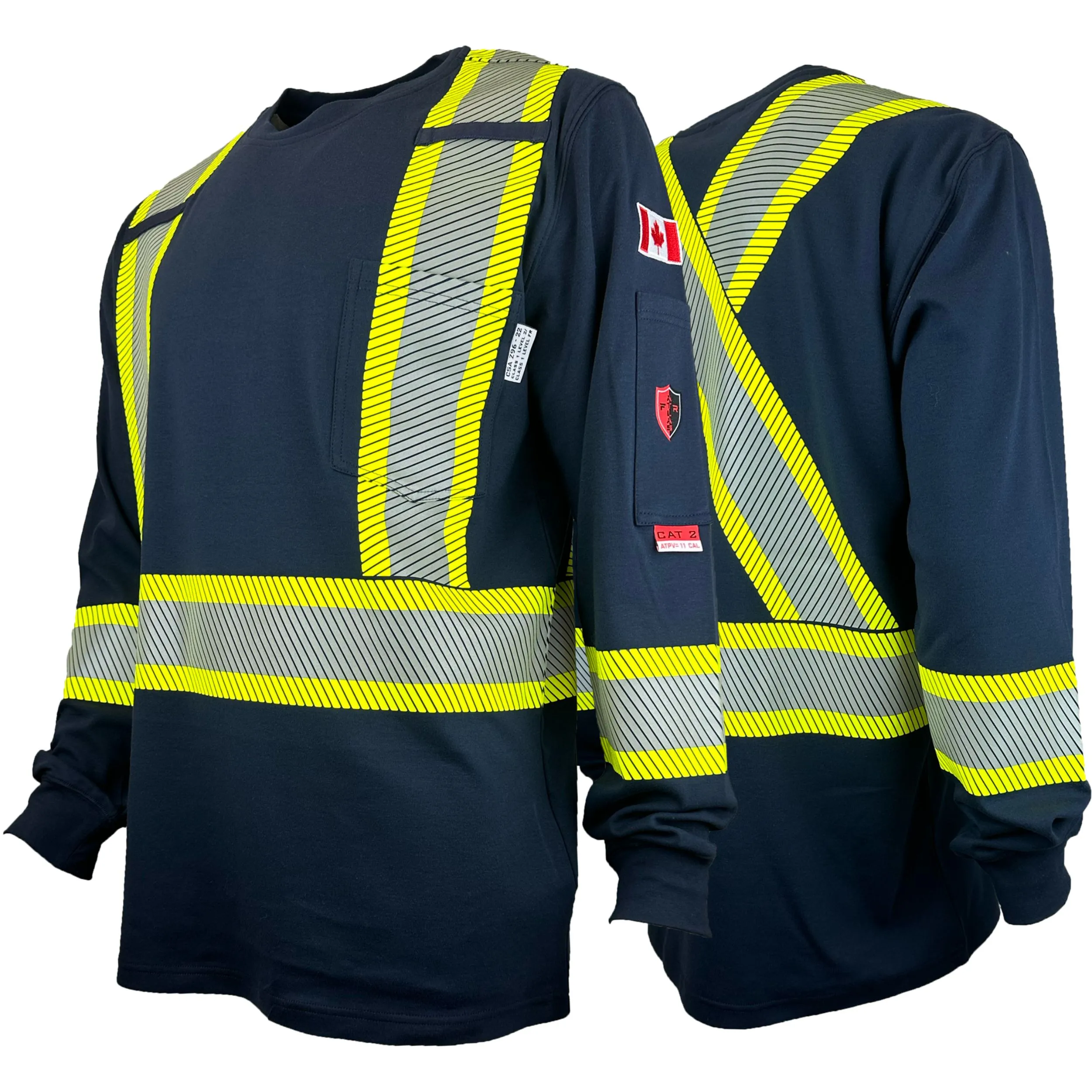 Navy Blue FR / Arc Flash Long Sleeve Henley Shirts w/4"Segmented Striping by Atlas Workwear - Style 4074NB