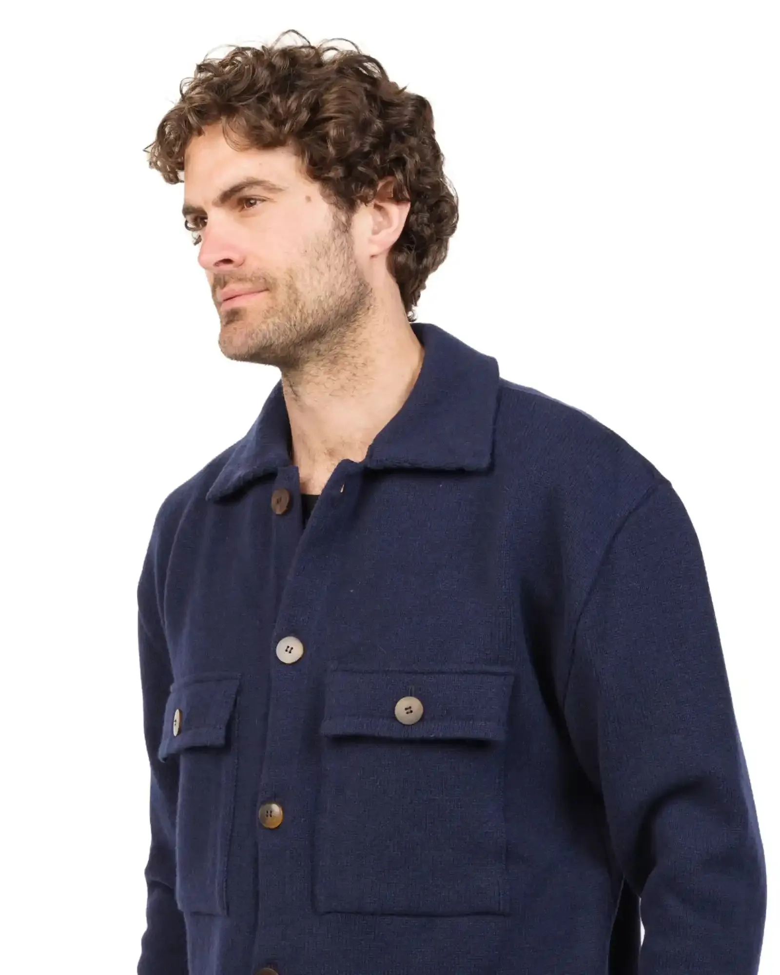 Navy Men's Wool Shacket - HS001