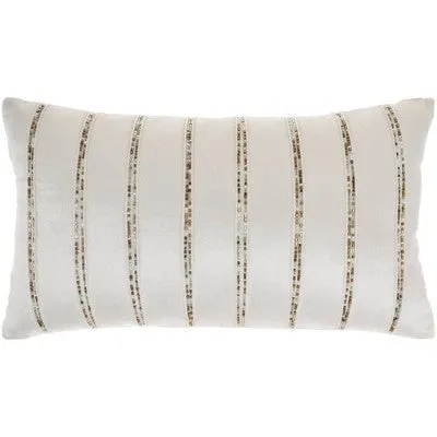 New - 12"x21" Sofia Beaded Striped Indoor Lumbar Throw Pillow Ivory - Mina Victory