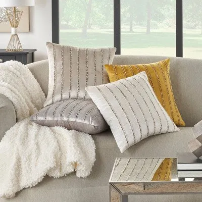 New - 20"x20" Oversize Sofia Beaded Striped Indoor Square Throw Pillow Light Gray - Mina Victory