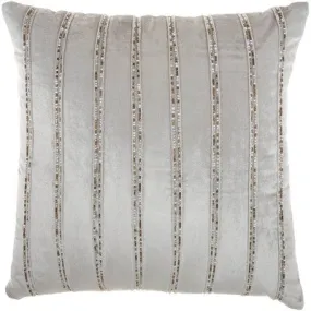 New - 20"x20" Oversize Sofia Beaded Striped Indoor Square Throw Pillow Light Gray - Mina Victory