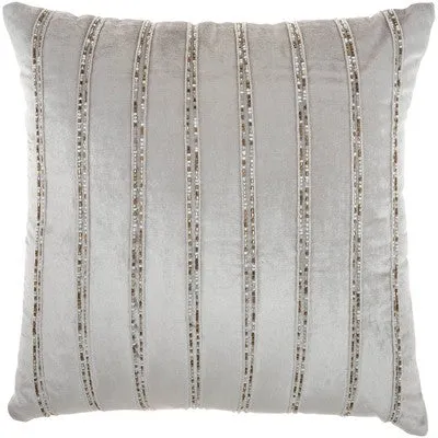 New - 20"x20" Oversize Sofia Beaded Striped Indoor Square Throw Pillow Light Gray - Mina Victory