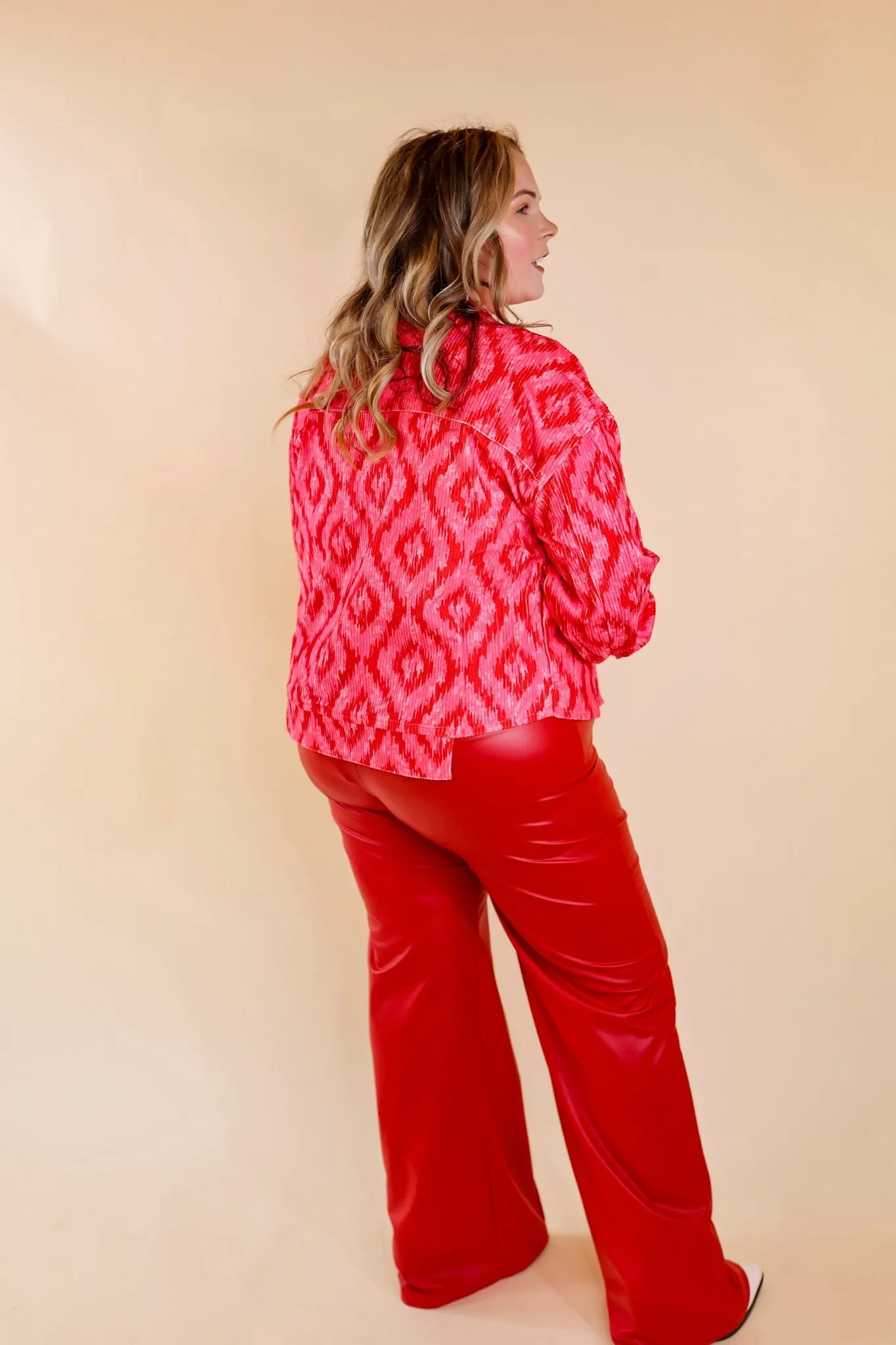 New In Town Mosaic Print Corduroy Jacket in Pink and Red