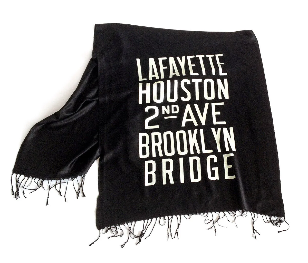 New York City Subway Pashmina Scarf. Brooklyn & Manhattan scroll sign.